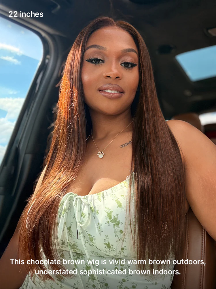 Rich Chocolate Brown Silky Straight 180% Density Glueless 13x4 Lace Frontal Wig Pre-Cut Lace - Image 7