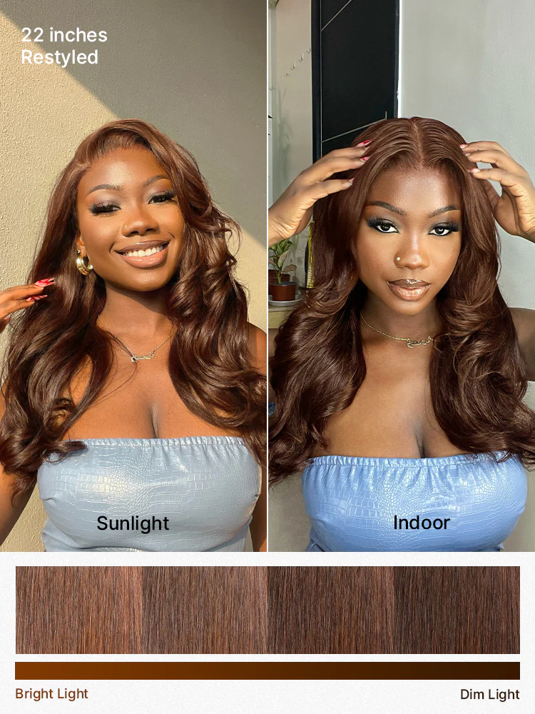 Rich Chocolate Brown Silky Straight 180% Density Glueless 13x4 Lace Frontal Wig Pre-Cut Lace - Image 8