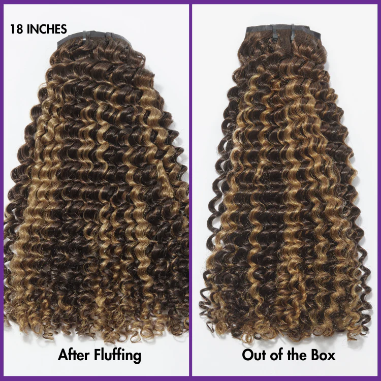 Seamless Brown Highlight Deep Wave Clip in Hair Extensions 135g 9pcs / 7pcs with Free Gift - Image 2