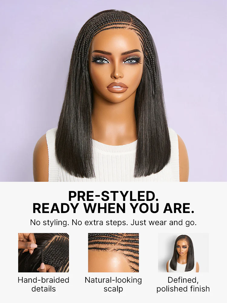 Side-Parted Fulani Braids Straight 13x4 Frontal Lace Bob Wig Pre-cut Lace - Image 4