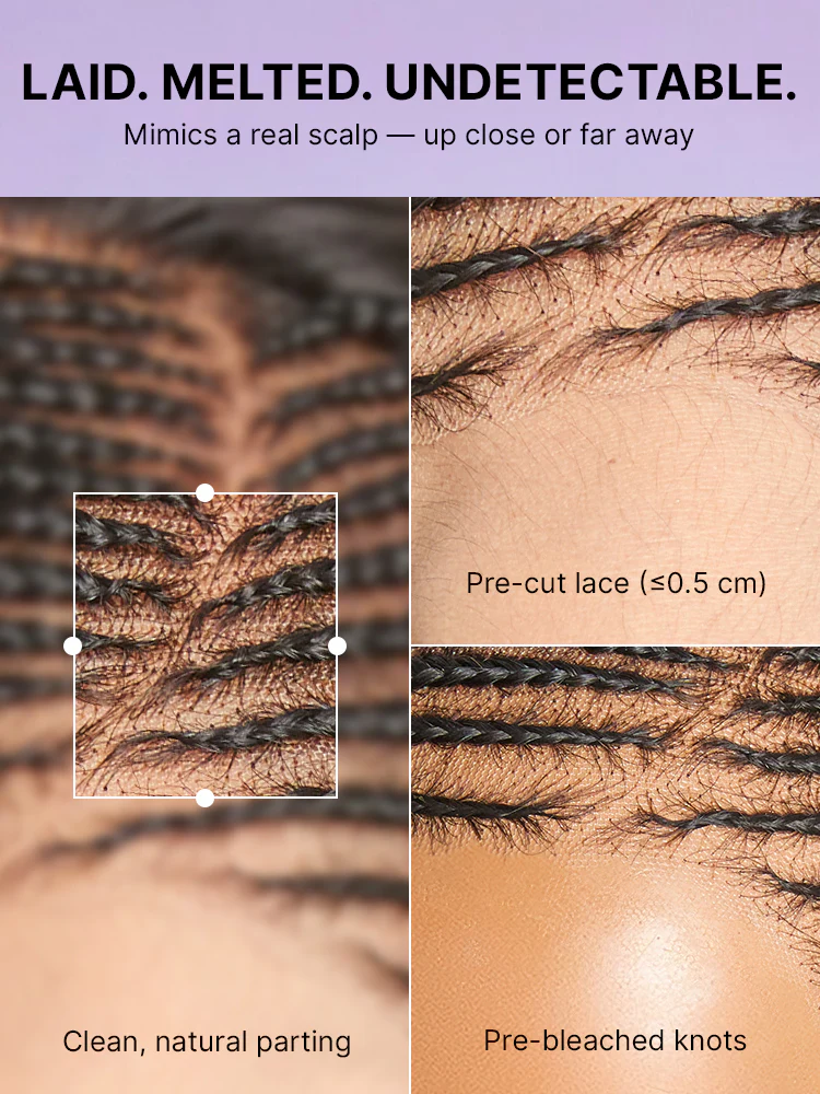 Side-Parted Fulani Braids Straight 13x4 Frontal Lace Bob Wig Pre-cut Lace - Image 5