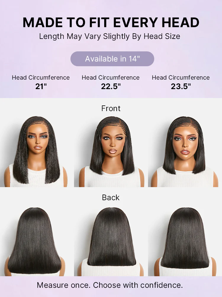 Side-Parted Fulani Braids Straight 13x4 Frontal Lace Bob Wig Pre-cut Lace - Image 8