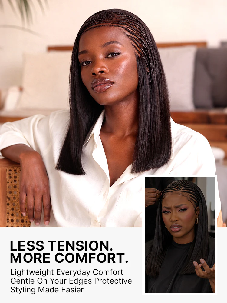 Side-Parted Fulani Braids Straight 13x4 Frontal Lace Bob Wig Pre-cut Lace - Image 9