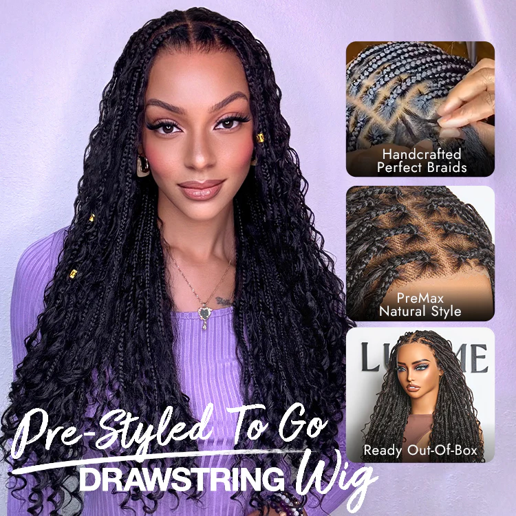 Special Deal | Light Weight Flexi-Fit Invisi Drawstring Cap Full Lace Knotless Boho Curls Braided Long Wig Super Natural Scalp - Image 6