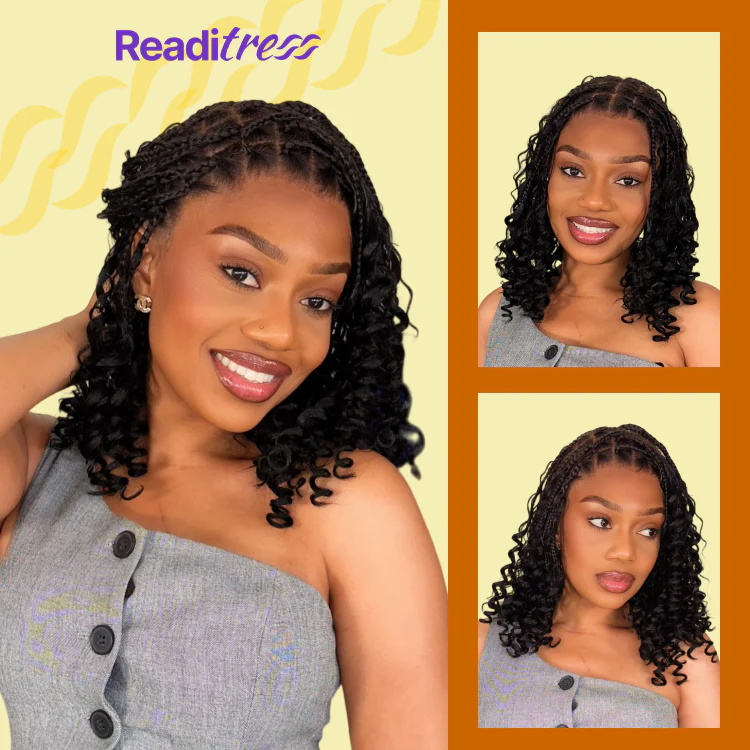Special Deal | HD Full Lace Knotless Boho Curls Braided Bob Wig Flexi Fit Invisi Drawstring Cap Pre-Cut Lace - Image 7