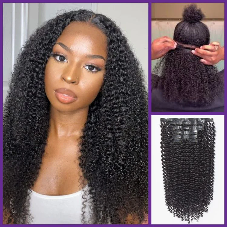 2 Packs Straight / Body Wave / Kinky Curly / Yaki Straight / Kinky Straight Clip in Hair Extensions with Free Gift - Image 3