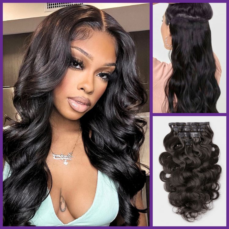 2 Packs Straight / Body Wave / Kinky Curly / Yaki Straight / Kinky Straight Clip in Hair Extensions with Free Gift - Image 4