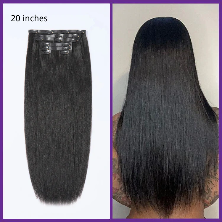2 Packs Straight / Body Wave / Kinky Curly / Yaki Straight / Kinky Straight Clip in Hair Extensions with Free Gift - Image 6