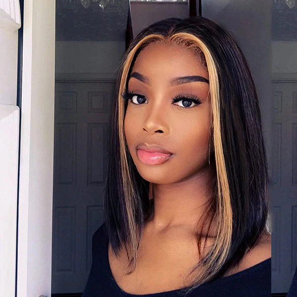 Stylish Skunk Highlight 2x6 Closure Lace Bob Wig 100% Human Hair - Image 2