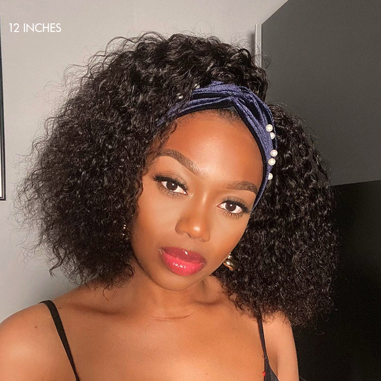 Deep Wave Glueless Curly Bob Wig Headband Wig 100% Human Hair (Get Free Trendy Headbands) - Image 3