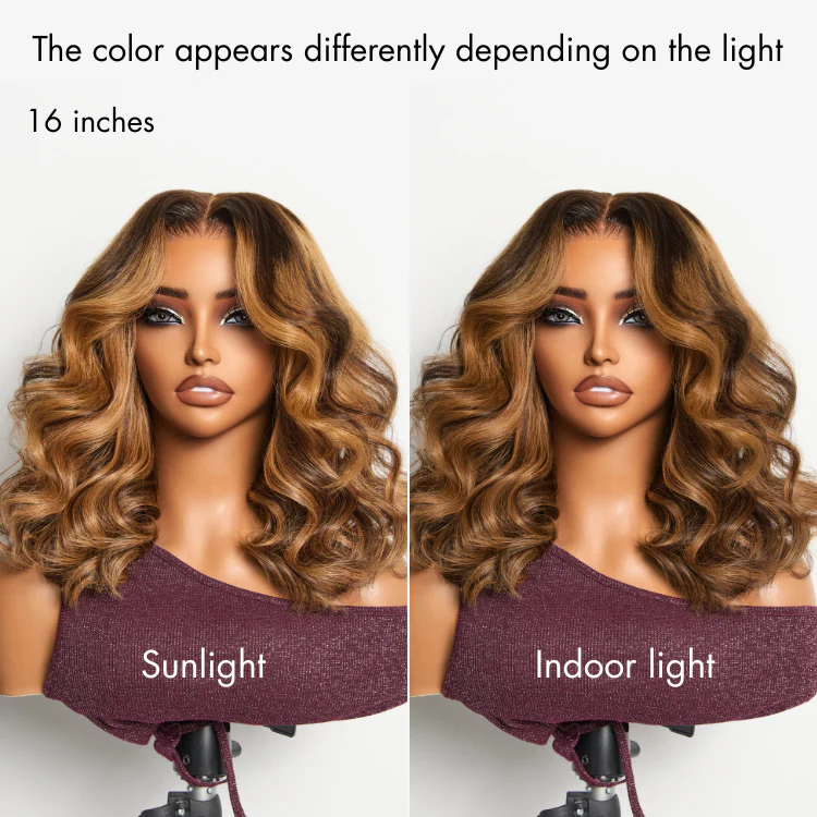 Sun-Kissed Warm Tone Brown with Blonde Highlights 180% Density Loose Wave Glueless 5x5 Closure Lace Wig Pre-Cut Lace - Image 5