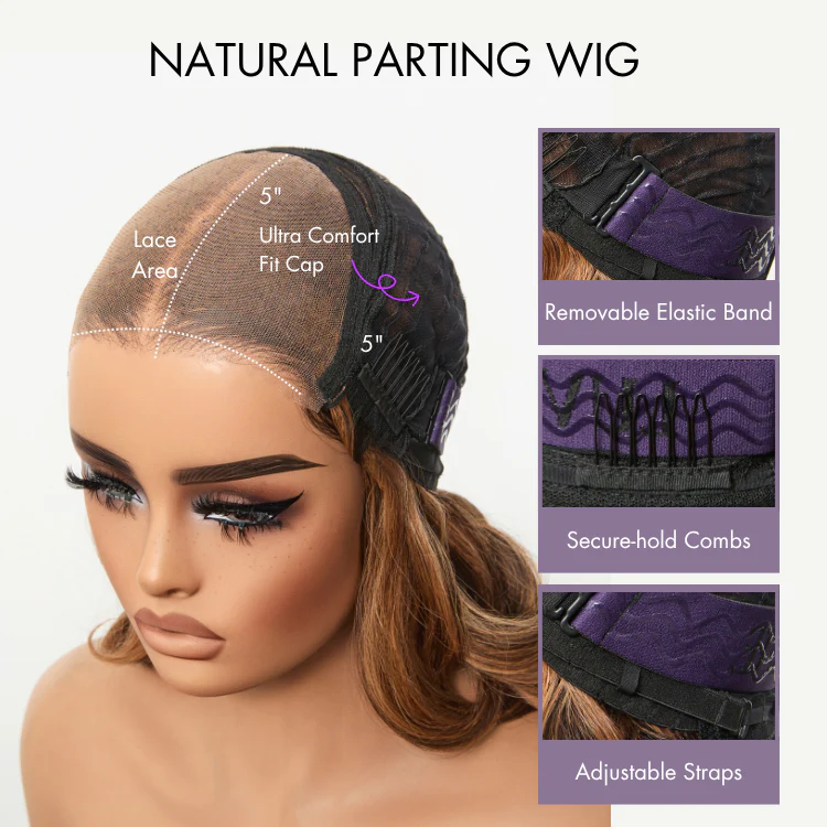 Sun-Kissed Warm Tone Brown with Blonde Highlights 180% Density Loose Wave Glueless 5x5 Closure Lace Wig Pre-Cut Lace - Image 8