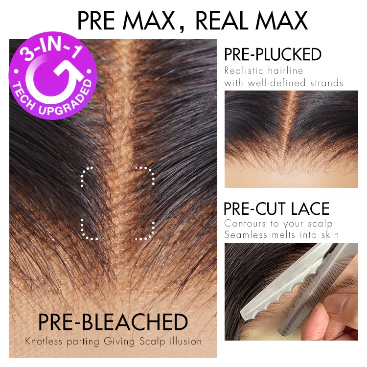 PreMax Wigs - Natural Black / Blonde Highlight C Part Glueless Lace Front Bob Wig Pre-cut Lace - Image 2
