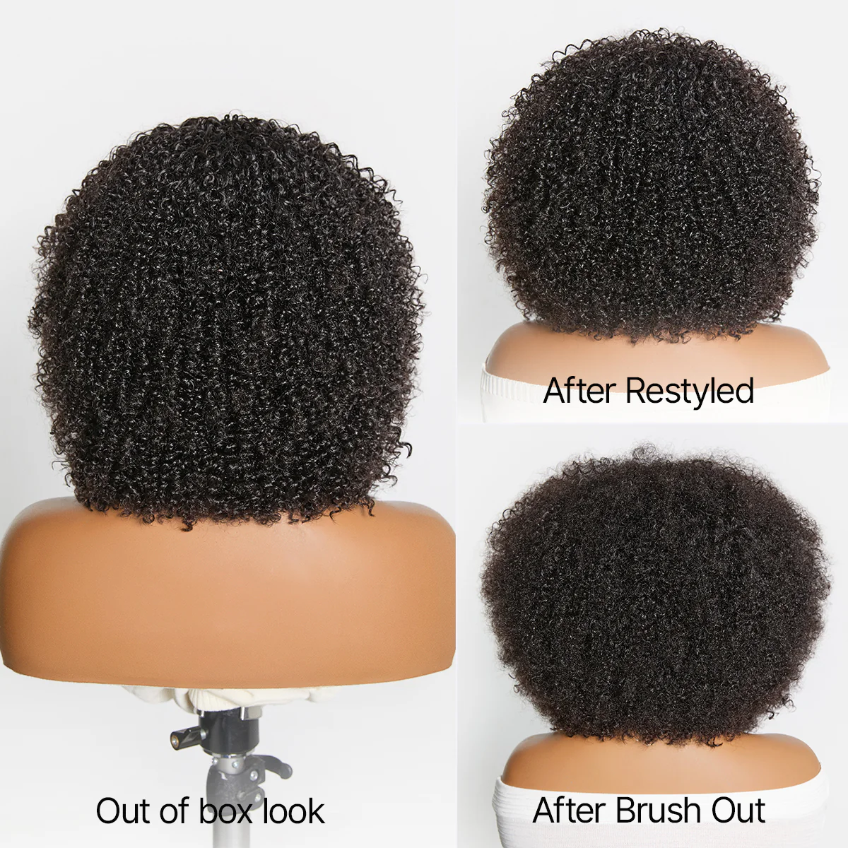 Throw On & Go 200% Density Natural Black Afro Curly No Lace Glueless Short Wig - Image 11