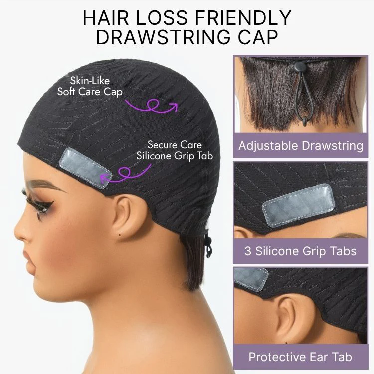 Throw On & Go Brown Highlight Short Curly with Bangs Wig Ultra Comfort Skin-Like Soft Care Glueless Hair Loss Friendly Wig - Image 5