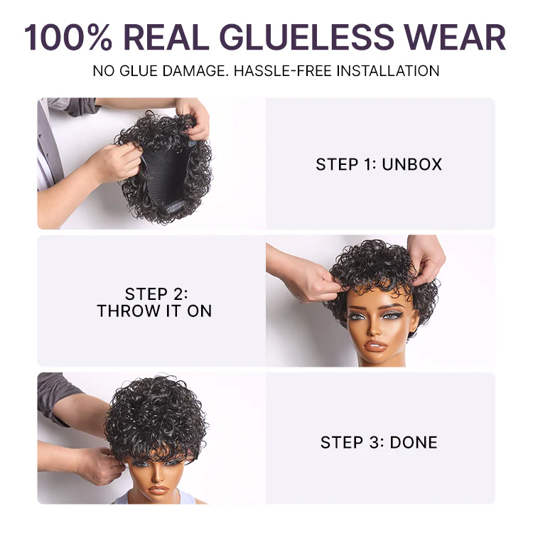 Throw On & Go Natural Black Big Curly Glueless Short Wig Ultra Comfort Cotton Cap Hair Loss Friendly Wig - Image 9