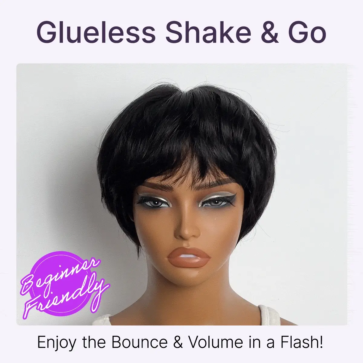 Throw On & Go Natural Black Pixie Cut with Bangs Glueless Minimalist Lace Wig - Image 2