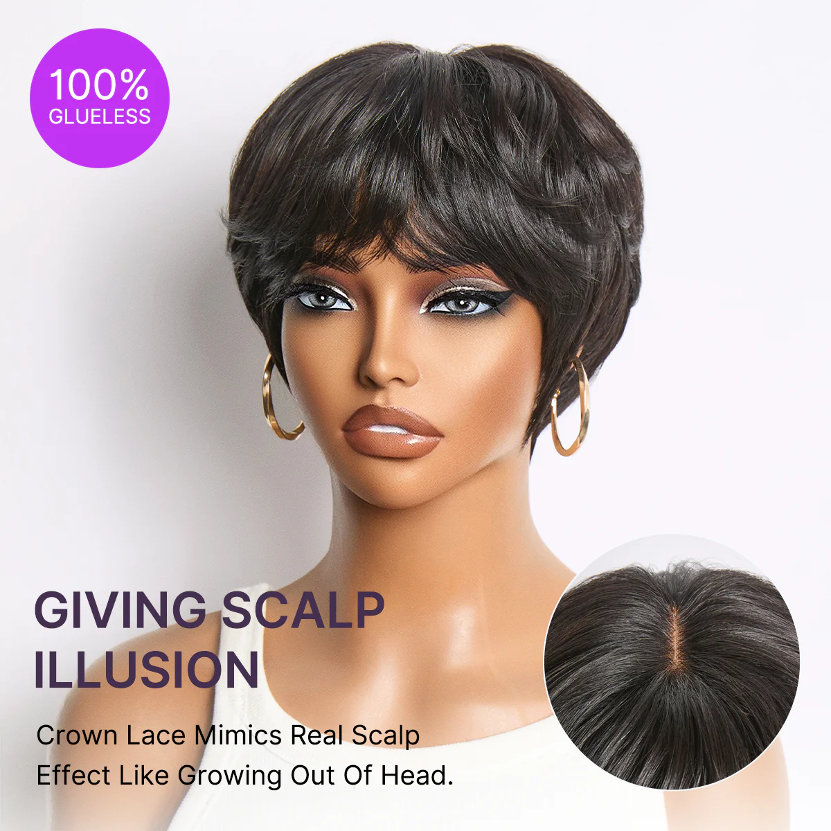 Throw On & Go Natural Black Pixie Cut with Bangs Glueless Minimalist Lace Wig - Image 5