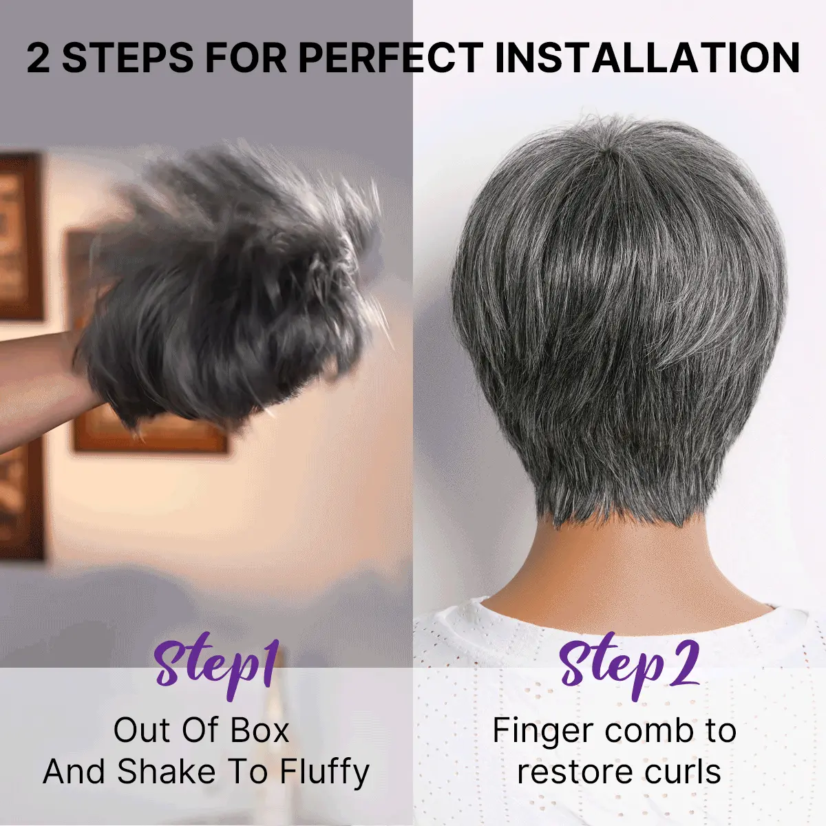 Salt & Pepper 100% Human Hair Short Pixie Cut Glueless Wig with Bangs Ultra Comfort Skin-Like Soft Care Hair Loss Friendly - Image 6