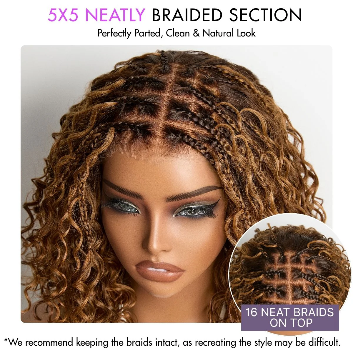 Tiktok Exclusive Deal | Boho Braids Deep Curly Glueless 5x5 Closure Lace with Braided Top Human Hair Wig Pre-Cut Lace - Image 10