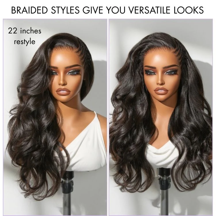 Tiktok Exclusive Deal | Readitress Side Braided Yaki Body Wave Glueless Ear-to-ear 13x6 Frontal HD Lace Wig Human Hair Flexi-Fit Drawstring Cap - Image 3