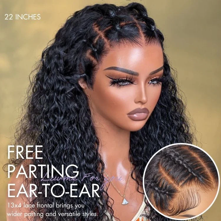 Tiktok Exclusive | PreMax 180% / 250% Density Water Wave Glueless Flexi-Fit Drawstring 13x4 Frontal Lace Fluffy Curly Wig Pre-Cut Lace - Image 6