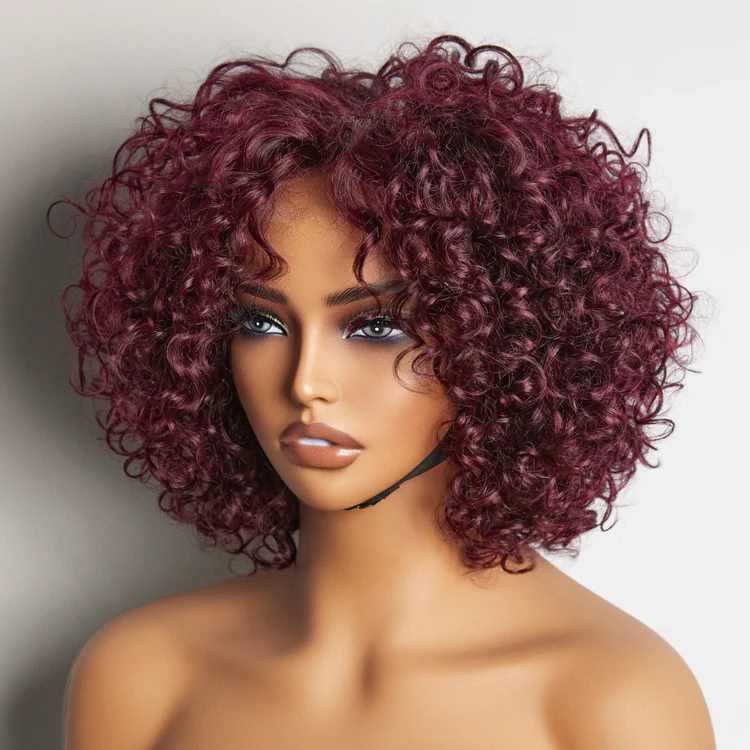 Trendy Burgundy Curly Bob Glueless Minimalist HD Lace T Part 99J Hair Color Wig 100% Human Hair  - US Only - Image 5