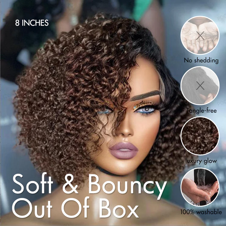 Trendy Short Cut Curly Minimalist HD Lace Glueless Side Part Wig 100% Human Hair Pre-Cut Lace - Image 10