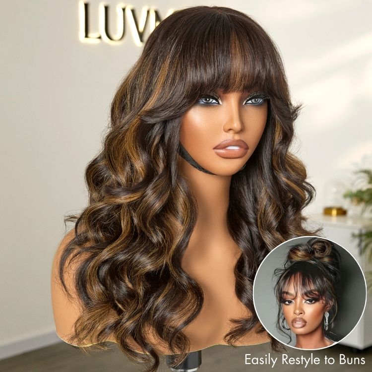 True Scalp Blonde Highlight Loose Wave Glueless Minimalist Lace Wig with Bangs - Image 2