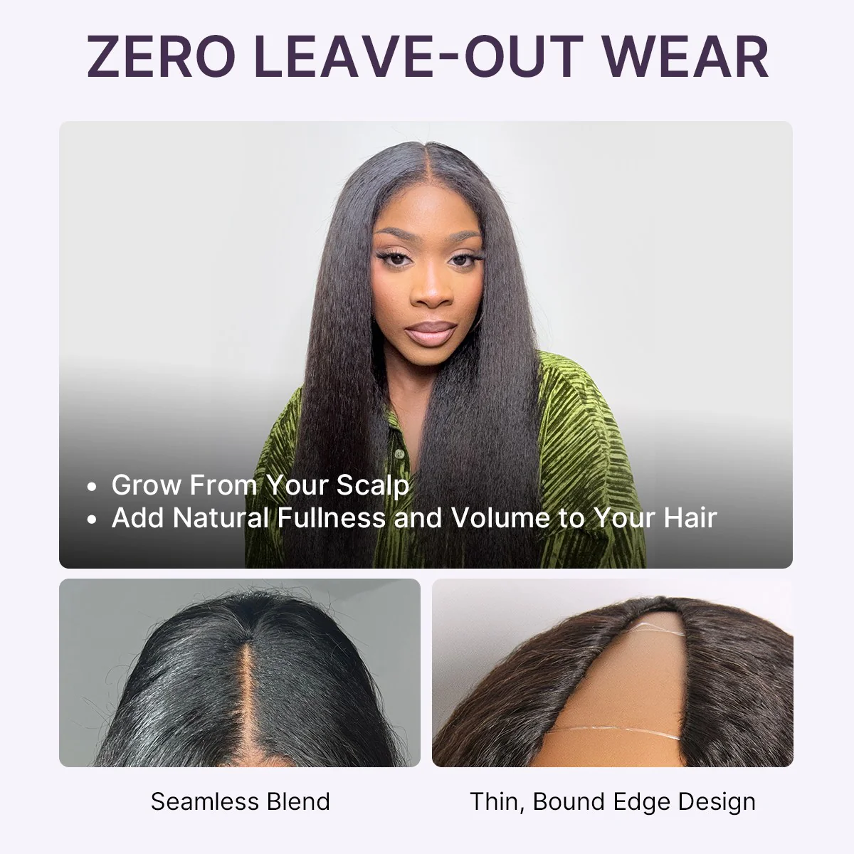 True Scalp Kinky Straight V Part Glueless Human Hair Wig Flexi-Fit Drawstring - Image 5