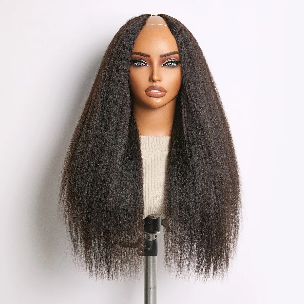 True Scalp Kinky Straight V Part Glueless Human Hair Wig Flexi-Fit Drawstring - Image 8