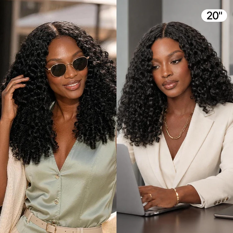 True Scalp V Part 180% Density Burmese Curly Finger Coil Ends Glueless Human Hair Wig with Flexi-Fit Drawstring - Image 11