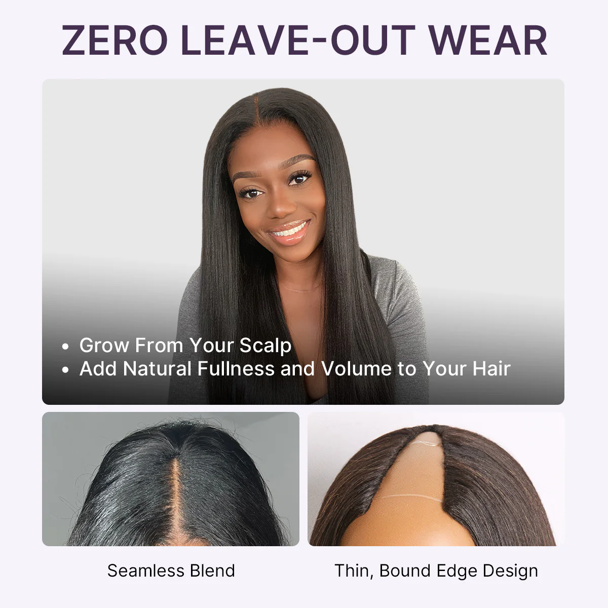 True Scalp Yaki Straight / Kinky Straight V Part Glueless Human Hair Wig Flexi-Fit Drawstring - Image 5