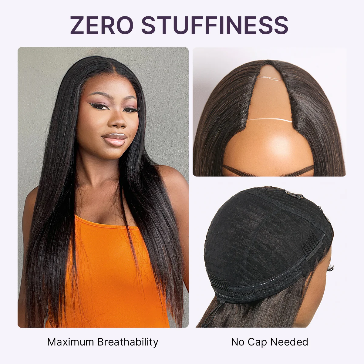 True Scalp Yaki Straight / Kinky Straight V Part Glueless Human Hair Wig Flexi-Fit Drawstring - Image 6