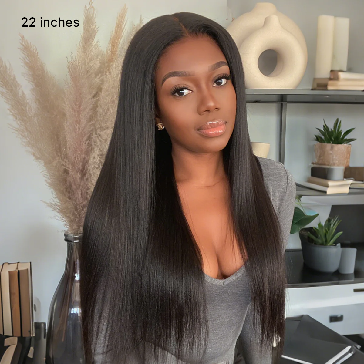 True Scalp Yaki Straight / Kinky Straight V Part Glueless Human Hair Wig Flexi-Fit Drawstring - Image 8