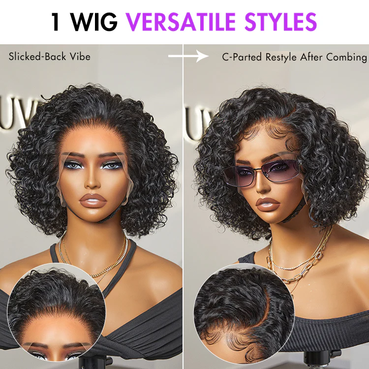 Ultra Natural Slicked Back Short Curly Wig Glueless Ear-to-ear Wide T Lace Front Wig - Image 2