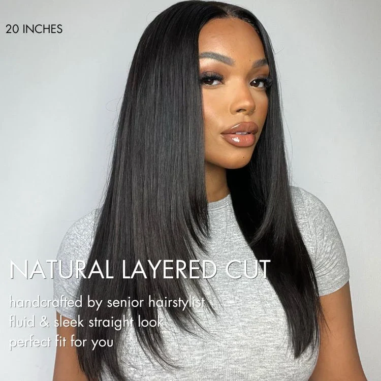 Black 180% Density Layered Cut Glueless 5x5 Closure Lace  Wig Pre-Plucked Hairline - US Only - Image 4