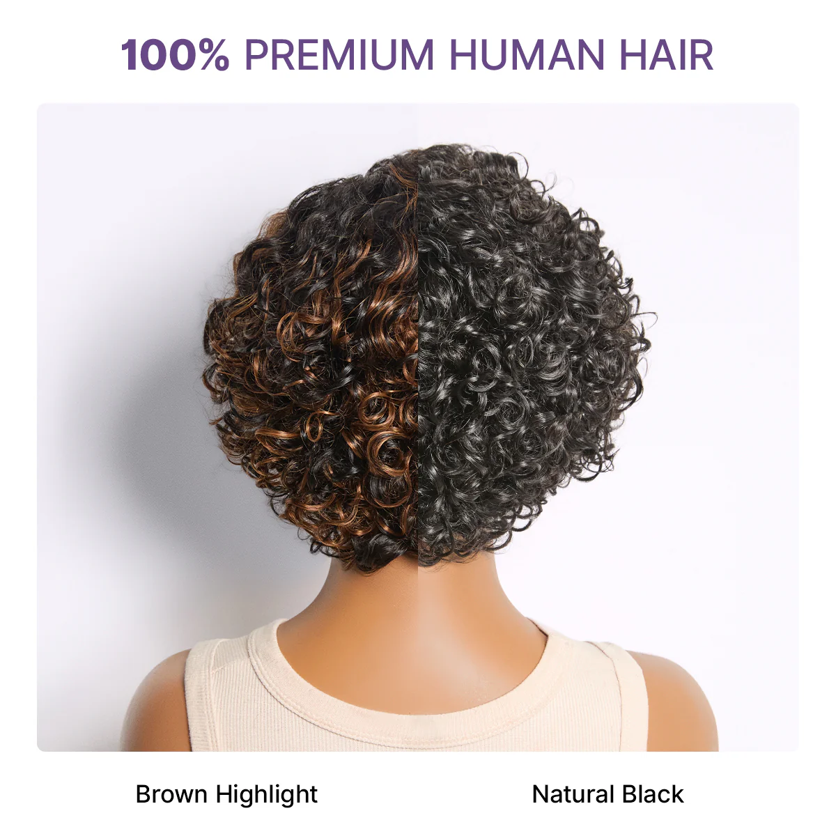 Natural Black / Brown Highlight Water Wave Pixie Cut Glueless Minimalist HD Lace Short Curly Wig - Image 8