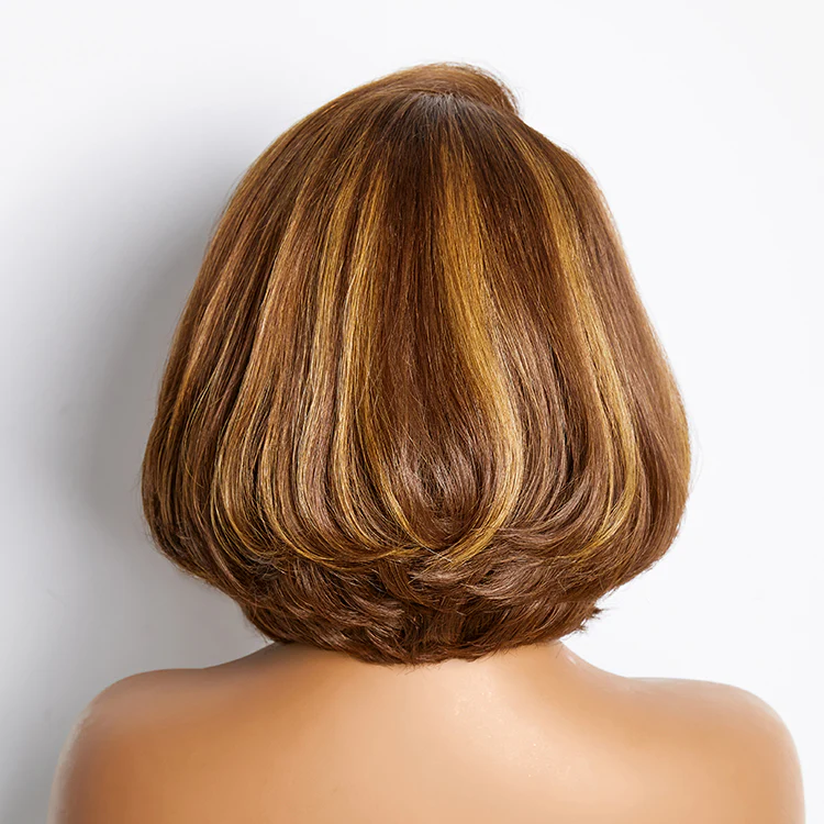 Weekly Special | Limited Design | Toffee Brown Mix Blonde / Natural Black Layered Cut Glueless 5x5 Closure Lace Bob Wig - Image 4