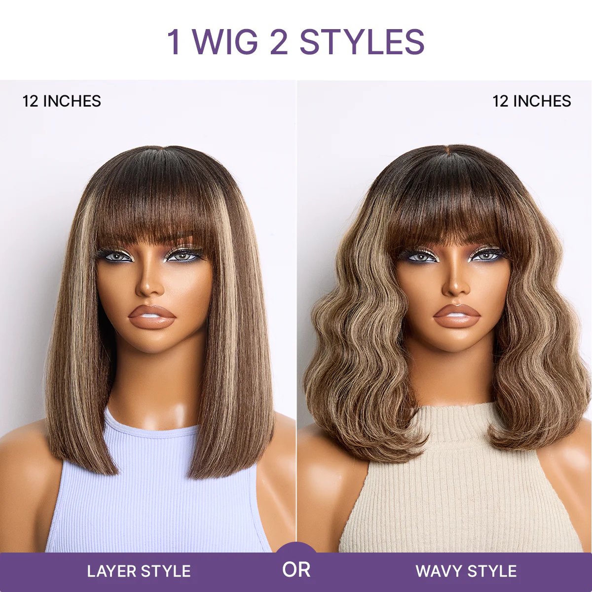 Put On and Go Realistic Glueless Yaki Straight Bob with Bangs Minimalist Lace Wig 100% Human Hair - Image 17