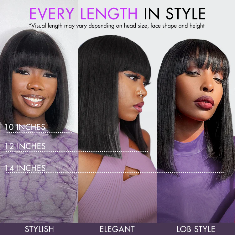 Put On and Go Realistic Glueless Yaki Straight Bob with Bangs Minimalist Lace Wig 100% Human Hair - Image 18