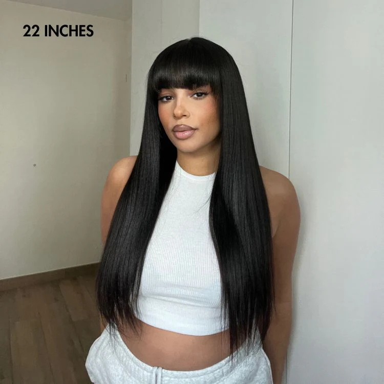 Breathable Cap Yaki Straight Ultra Natural Minimalist Lace Long Wig with Bangs - Image 6